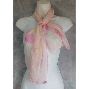 Vtg Vera Neumann Pink Silk Floral Thistle Scarf Sheer Hand Rolled Japan 44x15